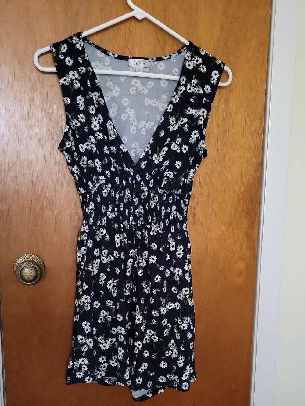 Justify Blue Romper with White Daisy Print